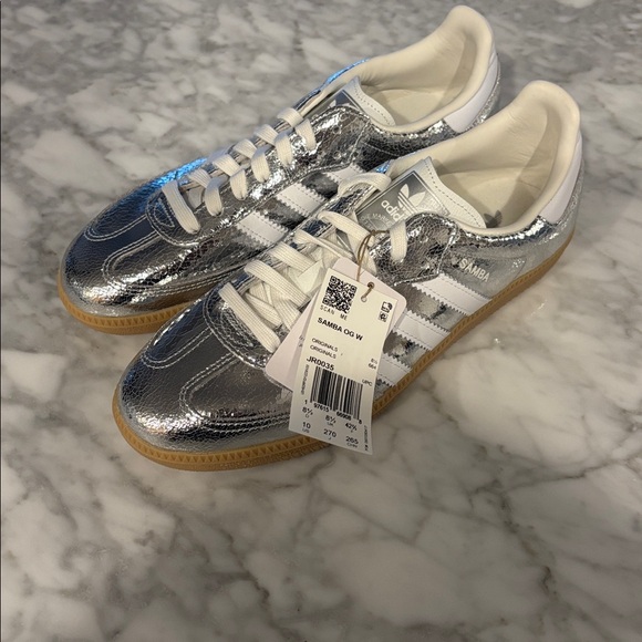 adidas Shoes - Adidas Samba Metallic Silver and White Sneakers
